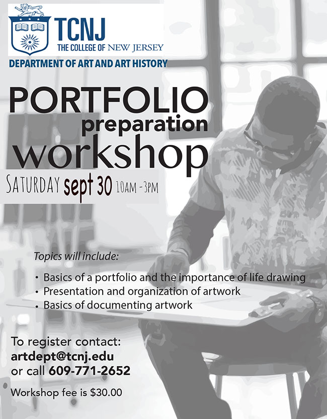 black and white photo poster - portfolio preparation workshop flyer